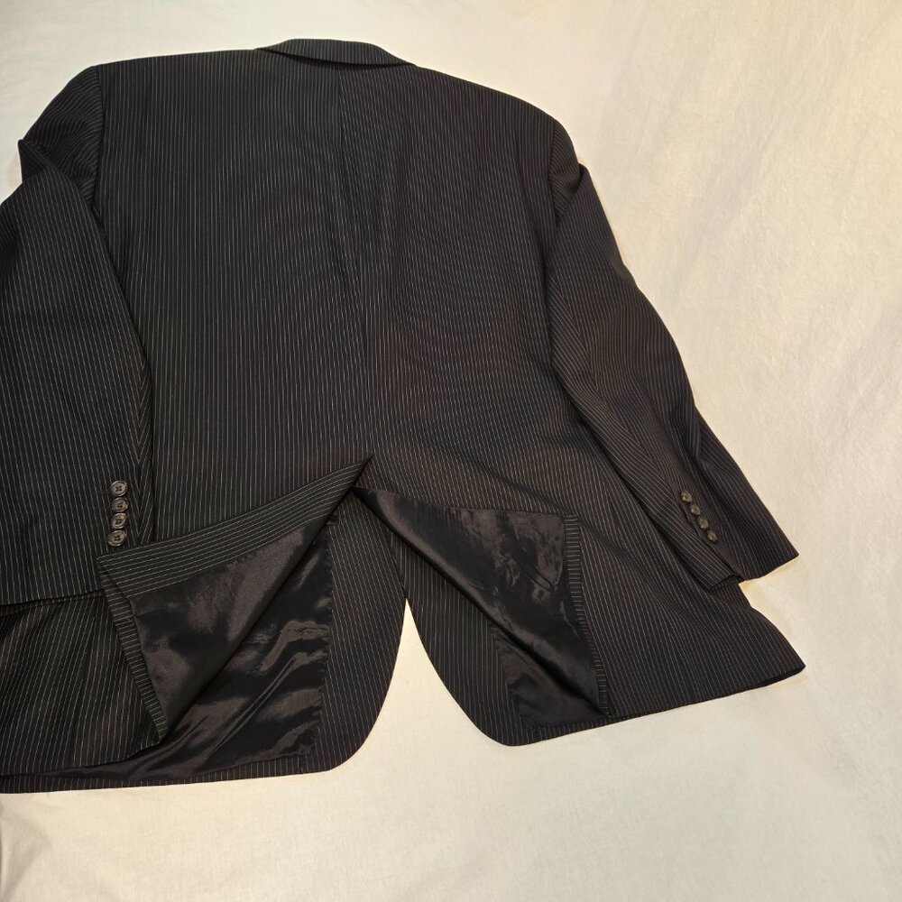 RALPH LAUREN Dillard's BLACK 100% Wool WHITE Pinstripe Blazer Men's Size 50R. - Picture 8 of 17